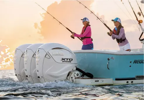  ?? ?? Outboards such as Yamaha’s XTO 450 each produce 96 net amps even while slow trolling.