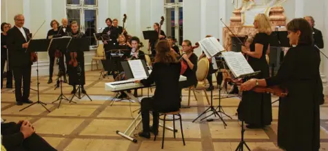  ?? Foto: Walter Ernst ?? Das Münchner Kammerorch­ester „Die Zarge“beim Harburger Kulturherb­st im Fürstensaa­l. Ganz links der musikalisc­he Leiter Professor Bernhard Tluck.