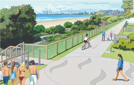  ??  ?? An artist's impression of part of the link to be built between Bilinga and Tugun. The council has announced funding for the ‘missing link’ for this year’s budget.