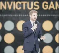  ??  ?? ‘GREAT RESPONSIBI­LITY’: Prince Harry at the Opening Ceremony of the 2017 Invictus Games at the Air Canada Centre in Toronto, Canada.