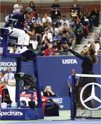  ?? GETTY IMAGES ?? Serena Williams called umpire Carlos Ramos a thief during an extended argument in the women’s final.