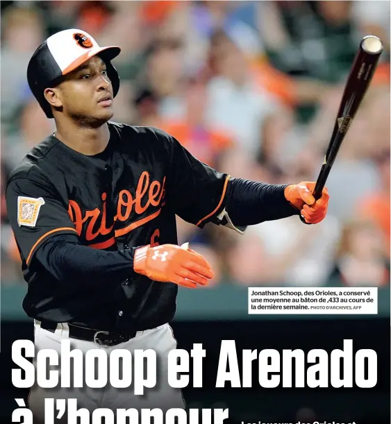  ?? PHOTO D’ARCHIVES, AFP ?? Jonathan Schoop, des Orioles, a conservé une moyenne au bâton de ,433 au cours de la dernière semaine.