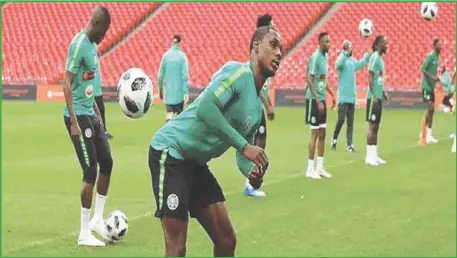  ??  ?? Super Eagles players at training ahead of Nigeria’s Round of 16 clash with Cameroon on Saturday in Alexandria.