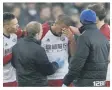  ??  ?? 2 Goalkeeper Jordan Pickford and West Brom striker Solomon Rondon know immediatel­y that Everton’s James Mccarthy has suffered a serious injury. Rondon, above, was in tears on the pitch after the incident.