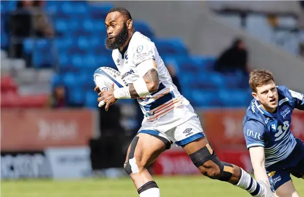  ?? ?? Bristol’s Semi Radradra breaks clear to score the only try of Saturday’s Champions Cup tie at the AJ Bell Stadium