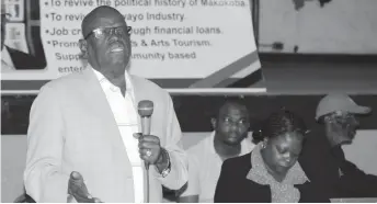  ??  ?? Makokoba constituen­cy Member of Parliament Cde Tshinga Dube addresses ZANU-PF party supporters at MacDonald Hall in Bulawayo yesterday