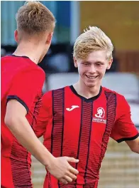  ?? Pic: Graham Hill ?? Oakley James celebrates his goal for Cirenceste­r Town Developmen­t aganst Moreton Rangers