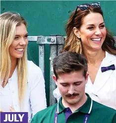  ??  ?? Smash hit: Sitting with UK tennis player Katie Boulter, the Duchess enjoys an unobtrusiv­e Wimbledon visit JULY