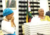  ?? ?? First Ladies Dr Auxillia Mnangagwa and Mrs Neo Jane Masisi had an emotional farewell and shed tears as they exchanged gifts at Zimbabwe House on Thursday