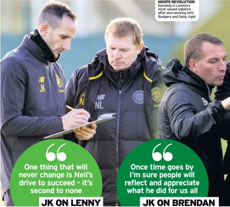  ??  ?? HOOPS REVOLUTION Kennedy is Lennon’s most valued sidekick after also working with Rodgers and Deila, right