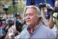  ?? EDUARDO MUNOZ ALVAREZ / AP ?? In this Aug. 20, 2020, file photo, President Donald Trump’s former chief strategist, Steve Bannon, speaks with reporters in New York after pleading not guilty to charges that he ripped off donors to an online fundraisin­g scheme to build a southern border wall.