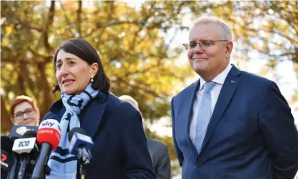  ?? Photograph: Dean Lewins/AAP ?? Gladys Berejiklia­n and Scott Morrison in early June. The premier and the PM will meet along with other state and territory leaders at an emergency national cabinet meeting.