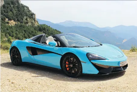  ?? PETER BLEAKNEY/DRIVING ?? The 2018 McLaren 570S Spider hits 100 km/h in 3.2 seconds and tops out at 328 km/h, 315 km/h with the top down.