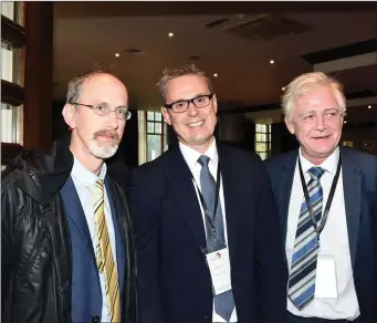  ??  ?? Derek Lee, Jonathon Kay and Fionnbar Walshe, The Gleneagle Group at the Lets Talk Tourism conference in The Brehon Hotel.Photo: Don MacMonagle