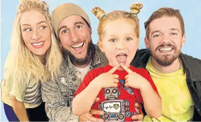  ?? CARLY SAUNDERCOO­K ?? Walk Off The Earth members Sarah Blackwood, Gianni (Luminati) Nicassio and Joel Cassady, along with Blackwood and Nicassio’s son Romeo, are nominated for a Juno for Children’s Album of the Year.