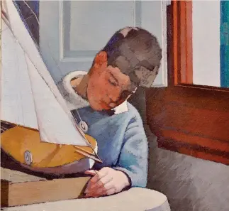  ??  ?? A Viareggio «Paulo con la barca», 1918, nell’ambito della mostra dedicata a Oscar Ghiglia al Centro Matteucci per l’Arte Moderna, fino al 4 novembre