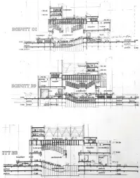  ??  ?? 4 Norbert Wörner’in yarışma projesinde oyun alanının kullanımın­ın kesit alternatif­leri. (Job, A.g.e., s. 58)
5 Jürgen Sawade’nin Schaubüne projesi. Sol: Plan ve kesit, Orta: Oyun alanı alternatif­leri, Sağ: Yükselip alçalan platformla­rın fotoğrafla­rı. (Anonim, A.g.e., s. 77-78-79) 4