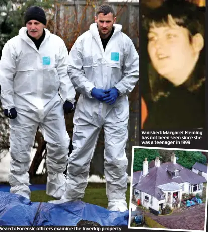  ??  ?? Search: Forensic officers examine the Inverkip property