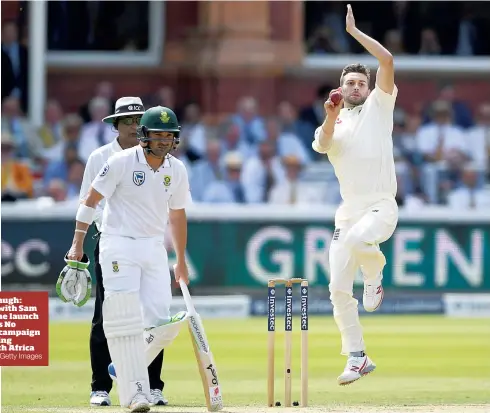  ?? PICTURE: Getty Images ?? Game for a laugh: Mark Wood with Sam Billings at the launch of NatWest’s No boundaries campaign Right: Bowling against South Africa