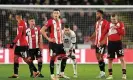  ?? Photograph: Michael Regan/Getty Images ?? Sheffield United players looked stunned after Arsenal’s fourth, scored by Kai Havertz.