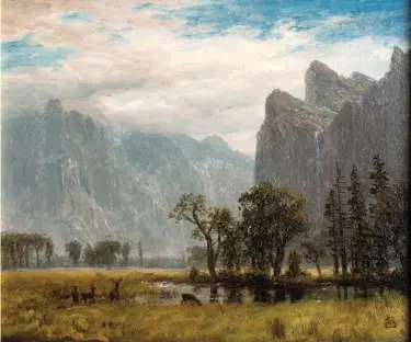  ??  ?? Albert Bierstadt (1830-1902), Yosemite Valley, ca. 1863, oil on paper mounted on board, 6¾ x 8”. Collection of Gilbert Waldman. Photo by Loren Anderson Photograph­y