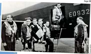  ??  ?? Daring mission: Wing Commander Guy Gibson (on the ladder) and his crew board their Lancaster, G-George
