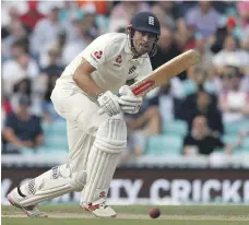  ?? AFP ?? Alastair Cook, playing in his last Test innings before retirement, is unbeaten on 46 at the end of play on Day 3 of the fifth Test