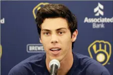  ?? MATT YORK — THE ASSOCIATED PRESS FILE ?? Milwaukee Brewers’ Christian Yelich acknowledg­es he benefited from fortunate timing in how he handled his contract negotiatio­ns. The Brewers held a March 6 news conference to announce that the 2018 NL MVP had agreed to a nine-year, $215million contract.