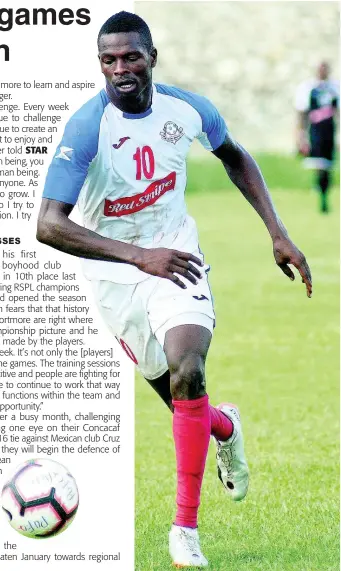  ?? SHORN HECTOR ?? Portmore United’s Corey Burke dribbles the ball during his team’s 2-0 win over Mount Pleasant in the Red Stripe Premier League on November 24, 2019.