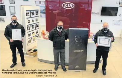  ?? Picture: Kia Motors UK ?? The Gravells Kia car dearlershi­p in Narberth was honoured in the 2020 Kia Dealer Excellence Awards.