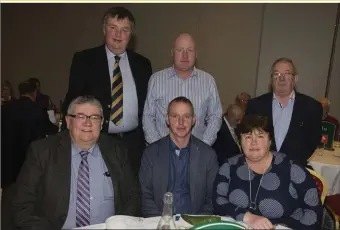  ??  ?? Wicklow GAA County Board members Fintan Fanning, Pat Dunne, Martin Coleman, Colm Finnegan, county chairman Martin Fitzgerald and county secretary Chris O’Connor shortly after Colm Finnegan had been elected as Leinster GAA treasurer last weekend.