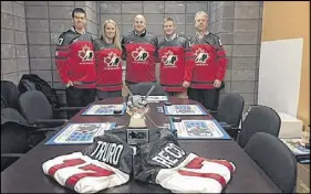  ?? SUBMITTED PHOTO ?? World Junior A Challenge organizing committee was honoured by Hockey Canada following the tournament. From left, members Nick Sharpe, Heather Fraser, Dave Ritcey, Matt Moore and Brad Lawrence.