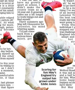  ??  ?? Scoring for fun: May’s England try output has grown under Eddie Jones