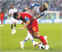  ??  ?? IT’S MY BALL! Hazard trying to win a battle against Panama