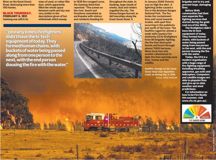  ?? Picture: DAVID CROSLING ?? Bushfire damage on the Great Ocean Road near Separation Creek on Boxing Day in 2015.