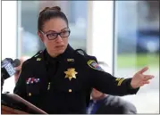  ?? ARIC CRABB — STAFF PHOTOGRAPH­ER ?? Newark police Capt. Jolie Macias takes part in a news conference Thursday in Hayward. Fred Bernard Farnham was named a suspect in two 1970s rapes and slayings.