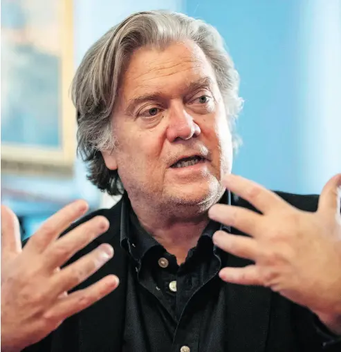  ?? J. SCOTT APPLEWHITE / THE CANADIAN PRESS ?? Steve Bannon, the controvers­ial former strategist for U.S. President Donald Trump, is set to defend the issue of populism in a debate with conservati­ve commentato­r David Frum in Toronto this fall.