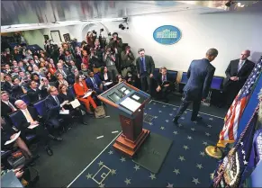  ?? PABLO MONSIVAIS / ASSOCIATED PRESS ?? US President Barack Obama walks away after his final presidenti­al news conference in Washington on Wednesday.