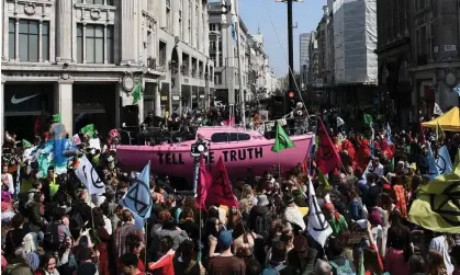  ?? Climate protesters on Oxford Street in London. Photograph: Daniel Leal/AFP/Getty Images ??