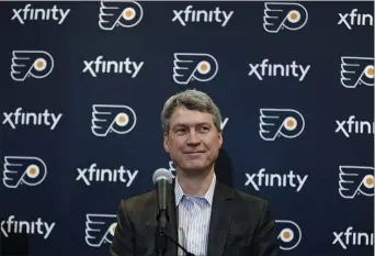  ?? ASSOCIATED PRESS FILE ?? Philadelph­ia Flyers general manager Chuck Fletcher was surprising­ly calm when talking about the three-game suspension and $15,000 fine levied on Joel Farabee for his hit against Winnipeg’s Mathieu Perreault.