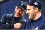  ?? Jeff Zelevansky / Associated Press ?? New York Mets manager Bobby Valentine, left, and New York Yankees manager Joe Torre give an interview prior to the start of the World Series between the Mets and the Yankees on Oct. 21, 2000 in New York.