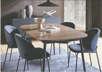  ??  ?? Earthy deep browns and blues will bring visual comfort to walls and furnishing­s in 2021. Princeton Dining Chair, www.boconcept.com