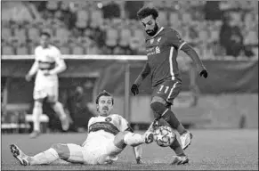  ??  ?? Mohammed Salah is niet helemaal tevreden bij Liverpool en de aanvaller wordt in verband gebracht met een transfer. (Foto: AD)