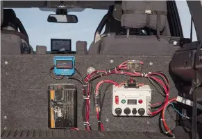  ??  ?? Ivan designed and built a racking system in the boot, as well as a dual battery and inverter system