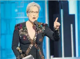  ?? European Pressphoto Agency ?? MERYL STREEP, the Cecil B. DeMille Award recipient, speaks at the Globes.