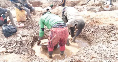  ?? ?? Aliyu and Musa removing unwanted particles in their quest to get gold