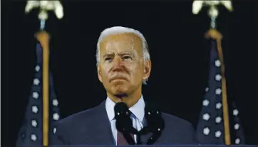  ?? MATT SLOCUM — THE ASSOCIATED PRESS ?? Democratic presidenti­al candidate and former Vice President Joe Biden pauses while speaking in Lancaster, Pa., on Thursday. Biden and his leading supporters are stepping up warnings to Democrats to avoid becoming complacent.