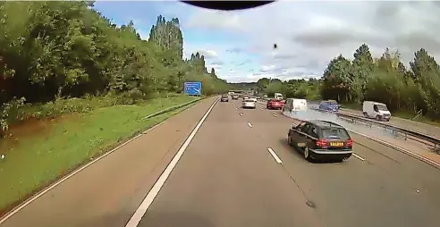  ?? ?? ● Moment a van crashes in to the back of a car on the M56, captured by HGV driver Ricky Lemaux