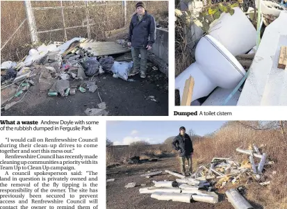  ??  ?? What a waste Andrew Doyle with some of the rubbish dumped in Ferguslie Park Illegal Dumped Much of the waste is clearly industrial