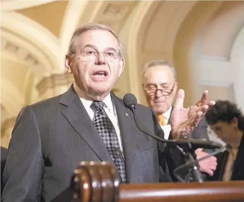  ?? AP ?? Sen. Bob Menendez of New Jersey (above) said the White House should "dramatical­ly change" security after "Stuttering John" Melendez called President Trump pretending to be the senator.